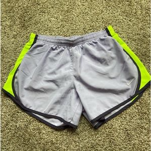 Nike, girl’s shorts, adjustable waist, purple & neon yellow